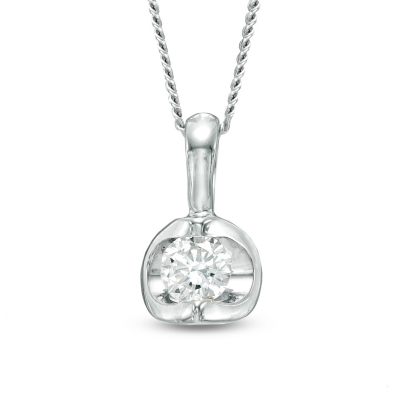 Previously Owned - 0.10 CT.  Diamond Solitaire Tension-Set Pendant in 14K White Gold (I/I2)