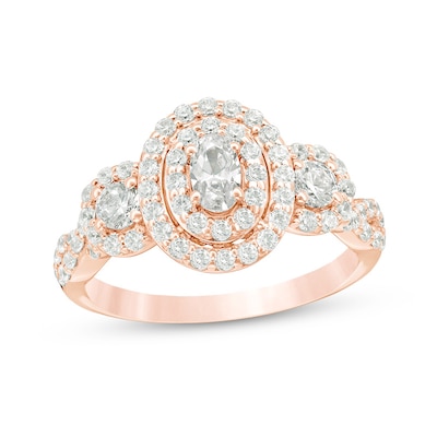 Previously Owned - 0.95 CT. T.W. Oval Diamond Past Present Future® Frame Engagement Ring in 14K Rose Gold