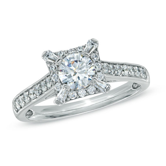 Previously Owned -  0.82 CT. T.W. Diamond Frame Engagement Ring in 14K White Gold