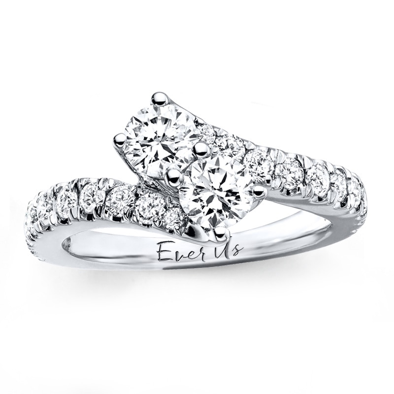 Main Image 1 of Previously Owned - Ever Us™ 2.00 CT. T.W. Two-Stone Diamond Bypass Ring in 14K White Gold