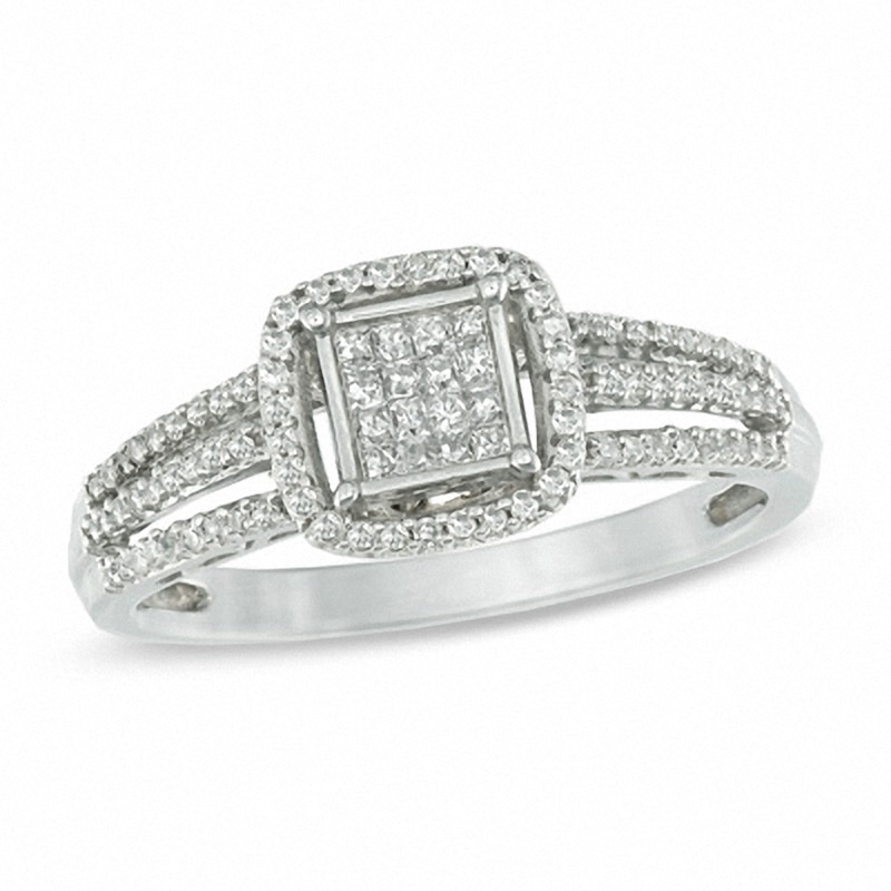Previously Owned - 0.33 CT. T.W. Princess-Cut Composite Diamond Square Frame Ring in 10K White Gold|Peoples Jewellers