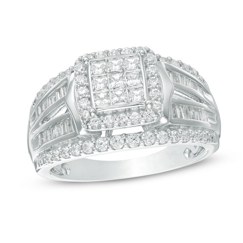 Main Image 1 of Previously Owned - 1.00 CT. T.W. Princess-Cut Composite Diamond Frame Engagement Ring in 10K White Gold