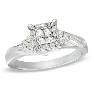 Previously Owned - 0.50 CT. T.W. Quad Princess-Cut Diamond Frame Engagement Ring in 10K White Gold