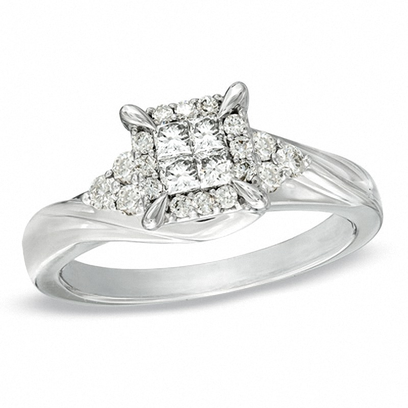 Previously Owned - 0.50 CT. T.W. Quad Princess-Cut Diamond Frame Engagement Ring in 10K White Gold|Peoples Jewellers