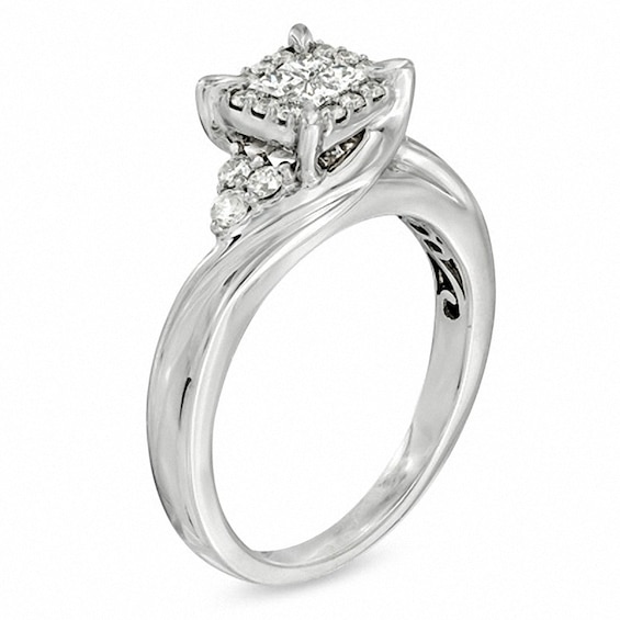 Previously Owned - 0.50 CT. T.W. Quad Princess-Cut Diamond Frame Engagement Ring in 10K White Gold