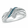 Thumbnail Image 1 of Previously Owned - 0.07 CT. T.W. Enhanced Blue and White Diamond Double Bypass Ring in Sterling Silver