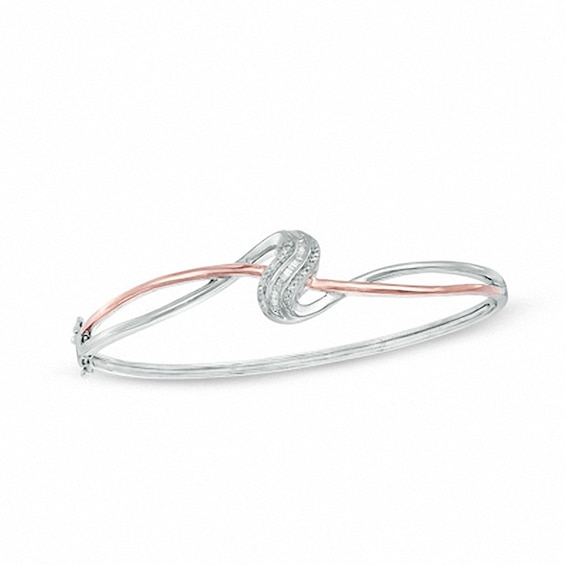 Previously Owned - 0.10 CT. T.W. Diamond Abstract Overlay Bangle in Sterling Silver and 10K Rose Gold