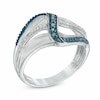 Previously Owned - 0.13 CT. T.W. Enhanced Blue and White Diamond Linear Wave Ring in Sterling Silver