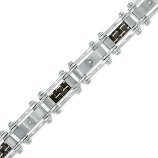 Previously Owned - Men's Diamond Accent and Carbon Fibre Link Bracelet in Stainless Steel - 8.5"