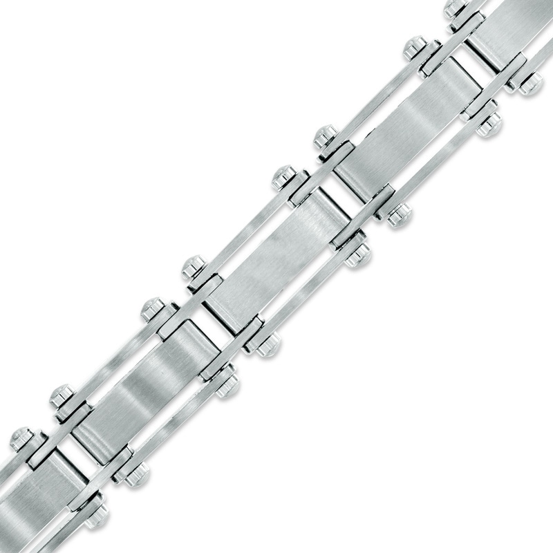Previously Owned - Men's Diamond Accent and Carbon Fibre Link Bracelet in Stainless Steel - 8.5"