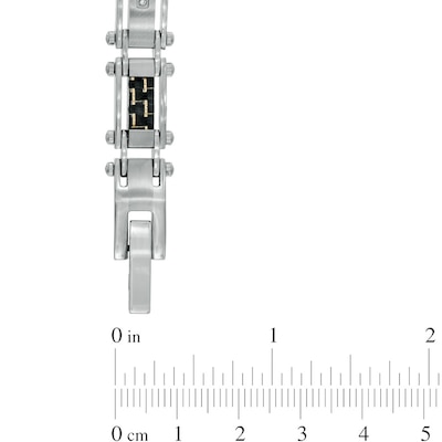 Previously Owned - Men's Diamond Accent and Carbon Fibre Link Bracelet in Stainless Steel - 8.5"