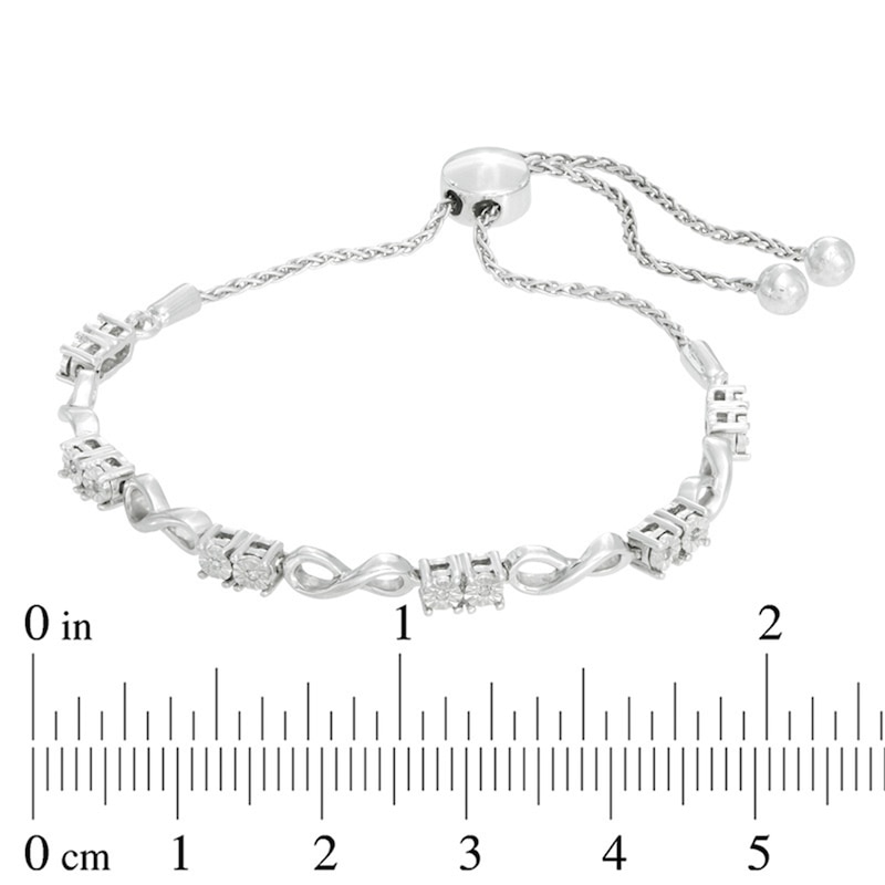 Main Image 2 of Previously Owned - 0.05 CT. T.W. Diamond Two-Stone Infinity Bolo Bracelet in Sterling Silver - 9.5&quot;