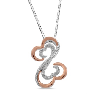 Previously Owned - Open Hearts by Jane Seymour™ 0.04 CT. T.W. Diamond Pendant in Sterling Silver and 10K Rose Gold