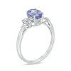 Thumbnail Image 1 of Previously Owned - Oval Tanzanite and 0.09 CT. T.W. Diamond Leaf Ring in 10K White Gold