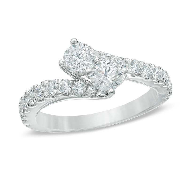 Main Image 1 of Previously Owned - Ever Us™ 0.75 CT. T.W. Two-Stone Diamond Bypass Ring in 14K White Gold