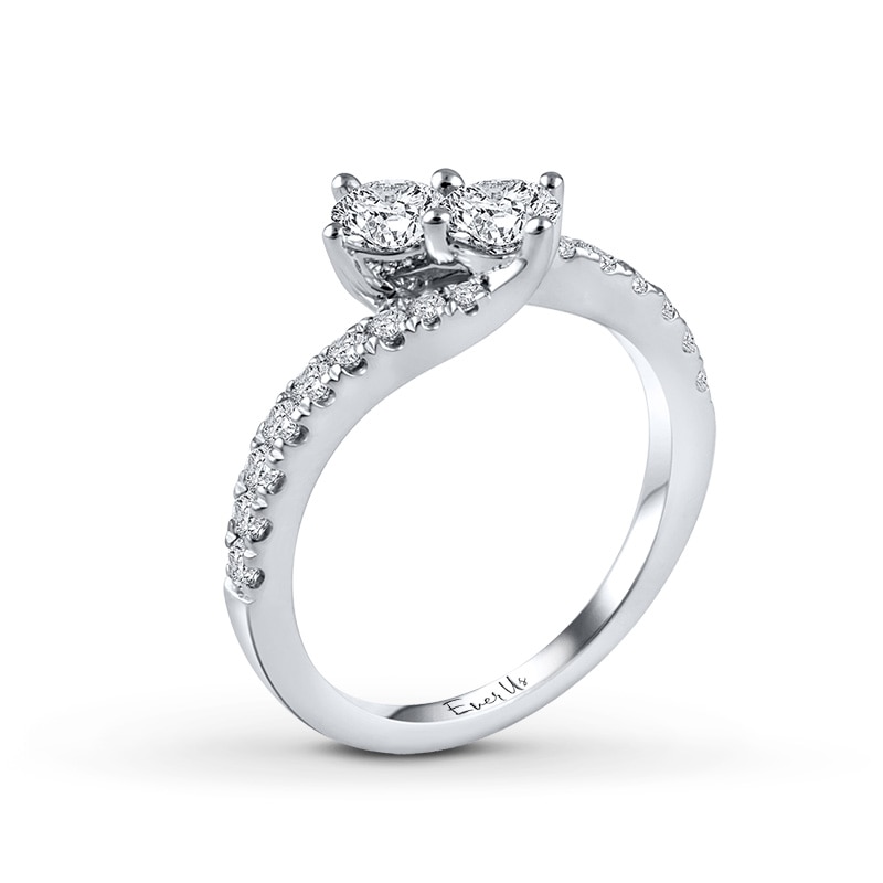 Main Image 3 of Previously Owned - Ever Us™ 0.75 CT. T.W. Two-Stone Diamond Bypass Ring in 14K White Gold