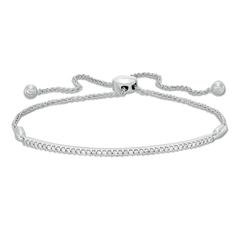 Previously Owned - 0.25 CT. T.W. Diamond Bar Bolo Bracelet in 10K White Gold - 8.0"|Peoples Jewellers