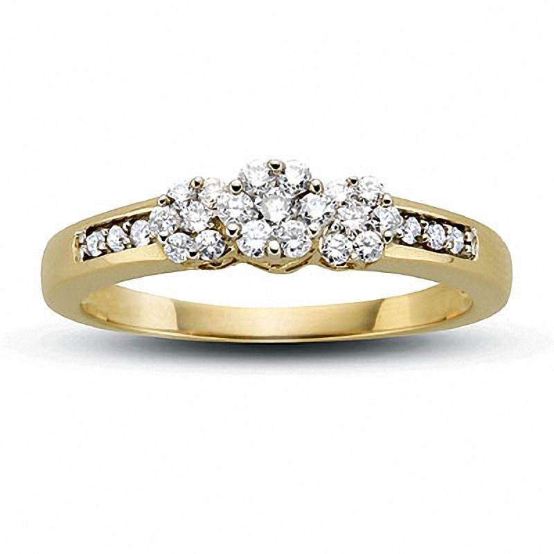 Main Image 1 of Previously Owned - 0.20 CT. T.W. Diamond Flower Three Stone Ring in 10K Gold