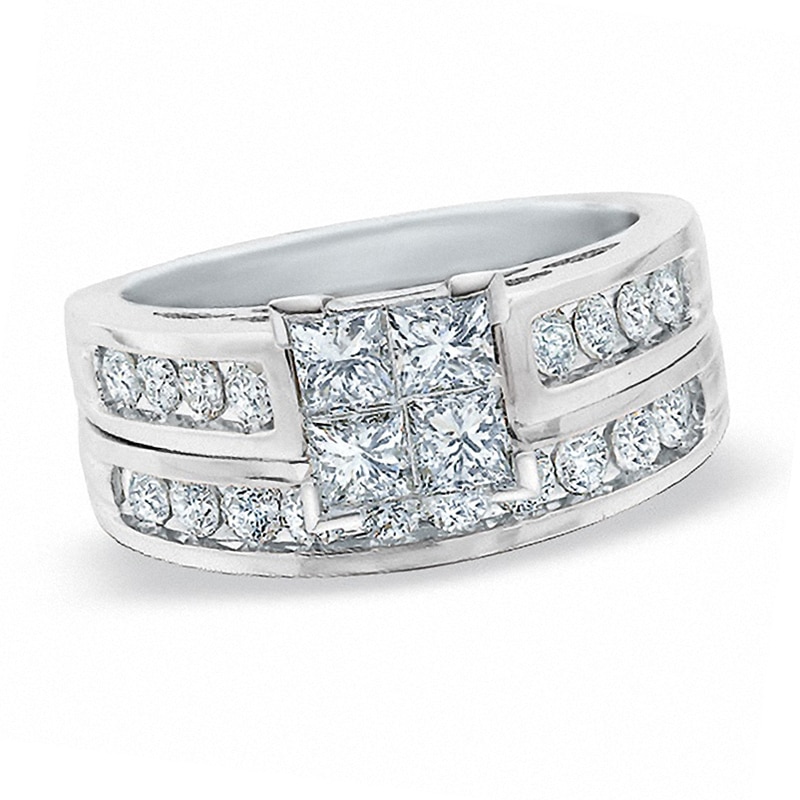 Main Image 1 of Previously Owned - 2.00 CT. T.W. Quad Princess-Cut Diamond Bridal Set in 14K White Gold