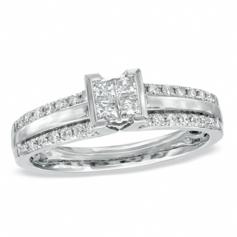 Previously Owned - 0.50 CT. T.W. Princess-Cut Quad Diamond Engagement Ring in 14K White Gold|Peoples Jewellers