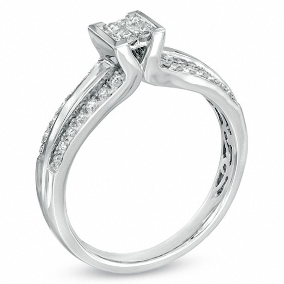 Previously Owned - 0.50 CT. T.W. Princess-Cut Quad Diamond Engagement Ring in 14K White Gold