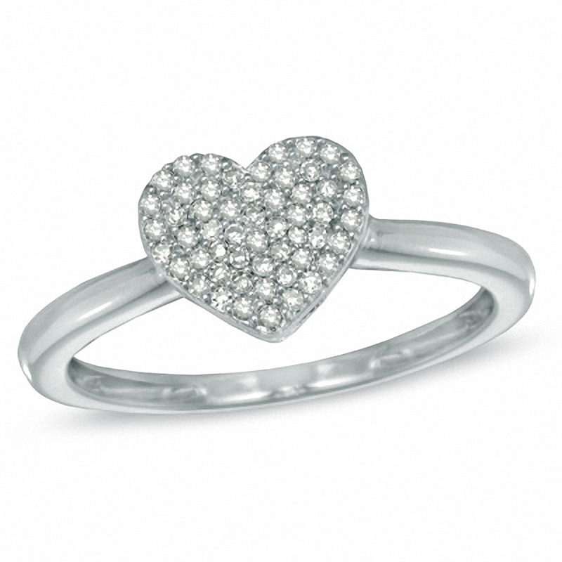Previously Owned - 0.14 CT. T.W. Diamond Cluster Heart Ring in 10K White Gold