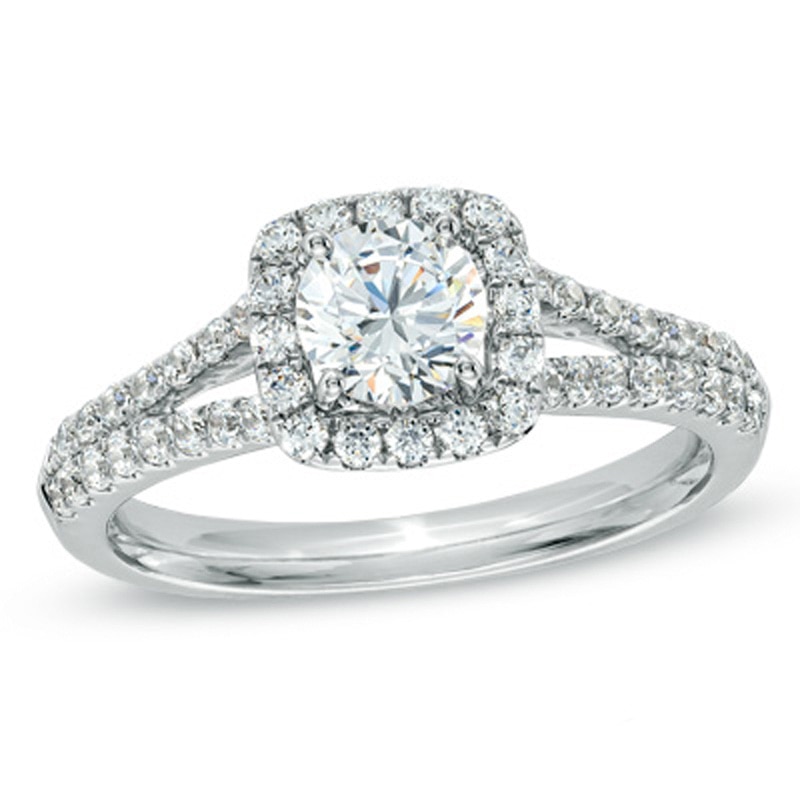 Previously Owned - Celebration  Fire™ 1.00 CT. T.W. Diamond Cushion Frame Engagement Ring in 14K White Gold