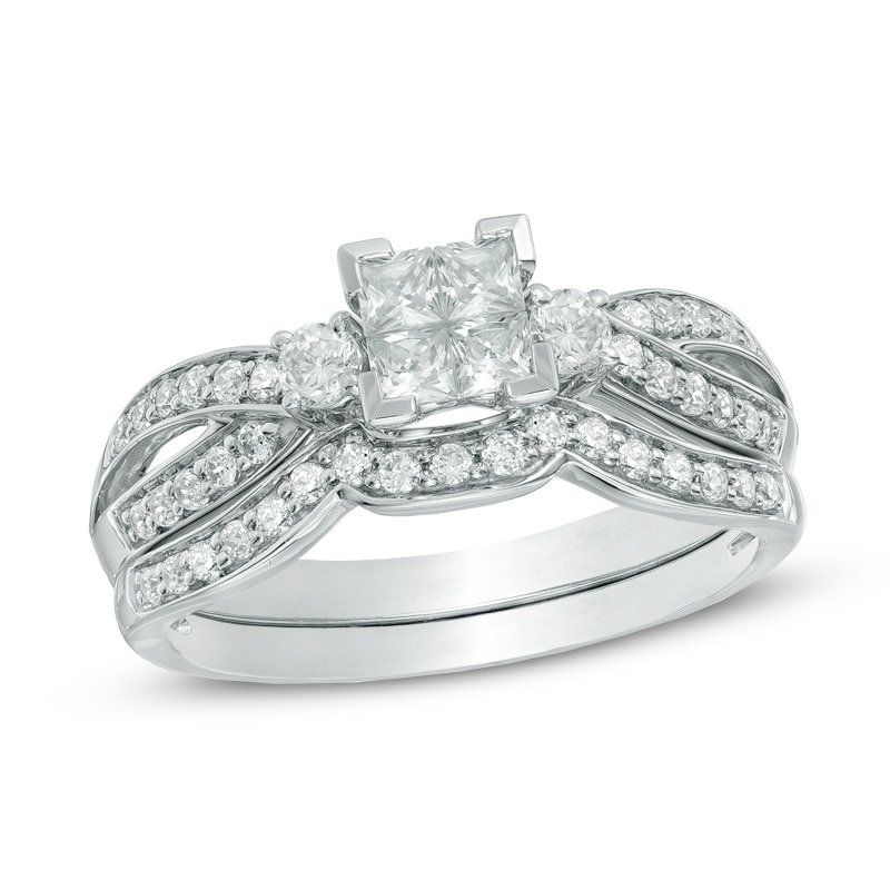 Previously Owned - 0.75 CT. T.W. Quad Princess-Cut Diamond Bridal Set in 14K White Gold|Peoples Jewellers