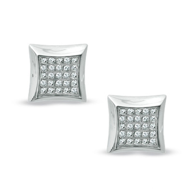 Previously Owned - Men's 0.25 CT. T.W. Diamond Square Stud Earrings in Stainless Steel|Peoples Jewellers