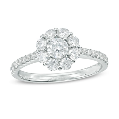 Previously Owned - 1.00 CT. T.W. Diamond Flower Engagement Ring in 14K White Gold