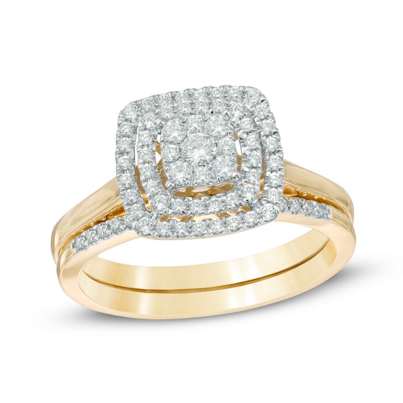 Previously Owned - 0.45 CT. T.W. Composite Diamond Double Cushion Frame Bridal Set in 10K Gold|Peoples Jewellers