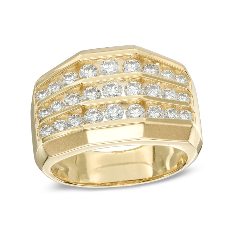 Previously Owned - Men's 1.75 CT. T.W. Diamond  Triple Row Ring in 10K Gold|Peoples Jewellers