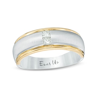 Previously Owned - Ever Us™ Men's 0.20 CT. T.W. Two Stone Square-Cut Diamond Satin Band in 14K Two-Tone Gold