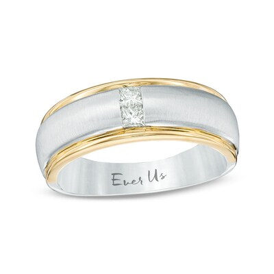 Previously Owned - Ever Us™ Men's 0.20 CT. T.W. Two Stone Square-Cut Diamond Satin Band in 14K Two-Tone Gold