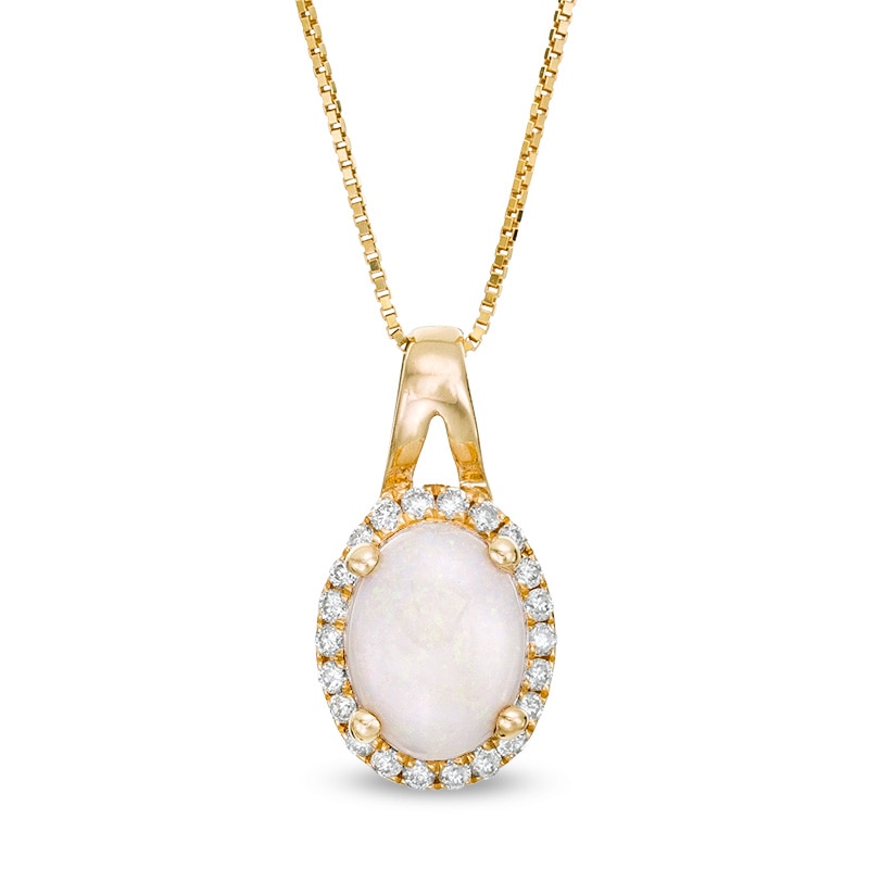 Previously Owned - Oval Opal and 0.09 CT. T.W. Diamond Frame Pendant in 10K Gold|Peoples Jewellers