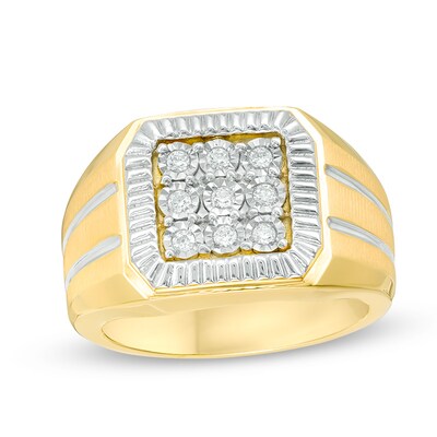 Previously Owned - Men's 0.20 CT. T.W. Diamond Square Composite Ring in 10K Gold