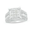 Previously Owned - 2.01 CT. T.W. Composite Princess-Cut Diamond Frame Multi-Row Engagement Ring in 10K White Gold