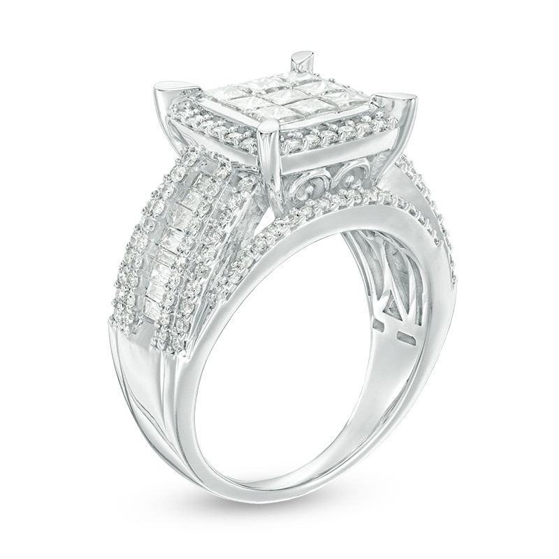 Previously Owned - 2.01 CT. T.W. Composite Princess-Cut Diamond Frame Multi-Row Engagement Ring in 10K White Gold|Peoples Jewellers