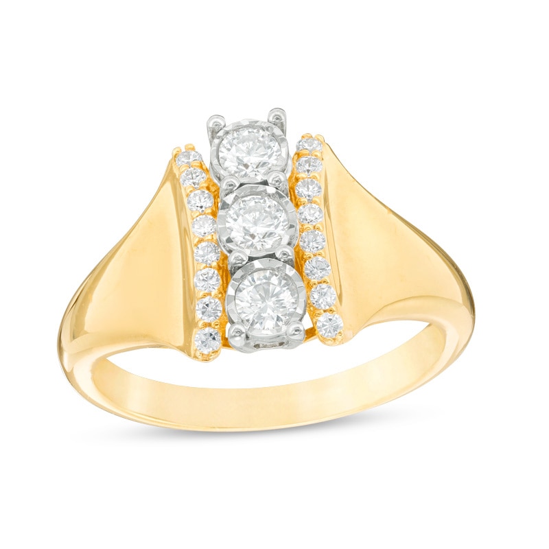 Main Image 1 of Previously Owned - 0.45 CT. T.W. Diamond Past Present Future® Linear Ring in 14K Gold