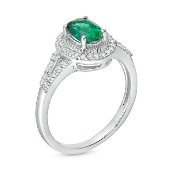 Previously Owned - Oval Lab-Created Emerald and White Sapphire Frame Split Shank Ring and Pendant Set in Sterling Silver