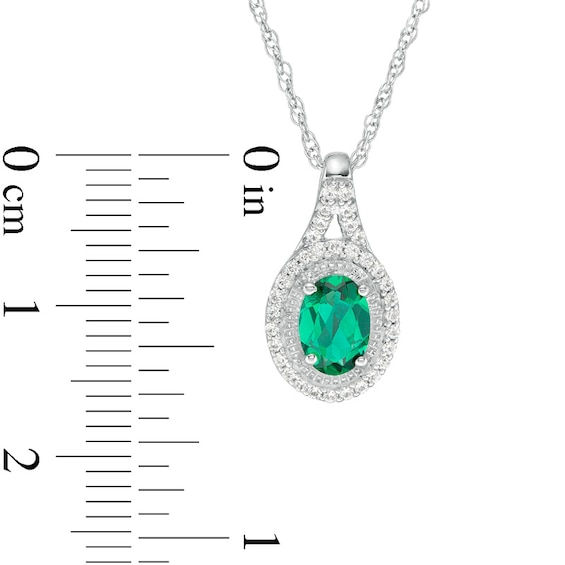 Previously Owned - Oval Lab-Created Emerald and White Sapphire Frame Split Shank Ring and Pendant Set in Sterling Silver