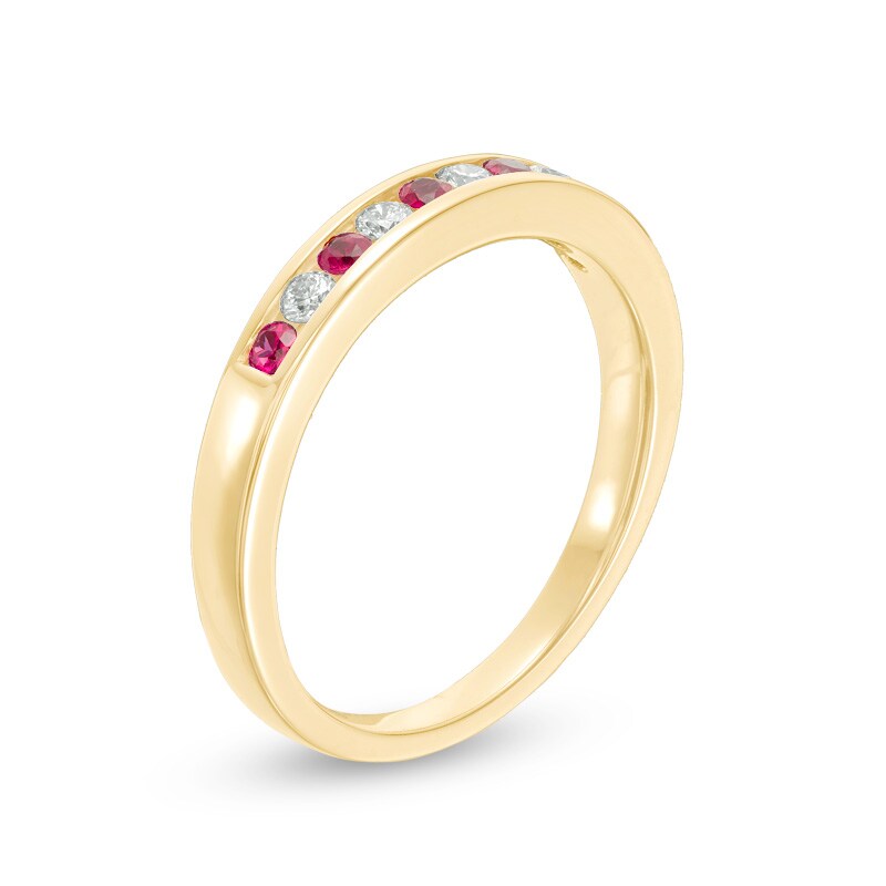 Main Image 2 of Previously Owned - Garnet and 0.115 CT. T.W. Diamond Channel-Set Band in 10K Gold