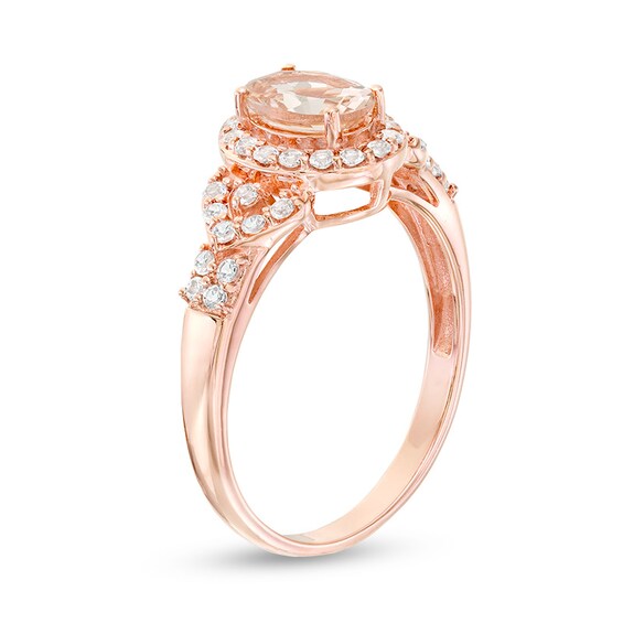 Previously Owned - Oval Morganite and White Topaz Frame Petal-Sides Double Row Ring in 10K Rose Gold