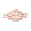 Previously Owned - Oval Morganite and White Topaz Frame Petal-Sides Double Row Ring in 10K Rose Gold