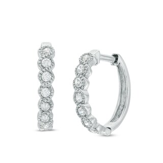 Previously Owned - 0.23 CT. T.W. Diamond Twist Hoop Earrings in 10K White Gold