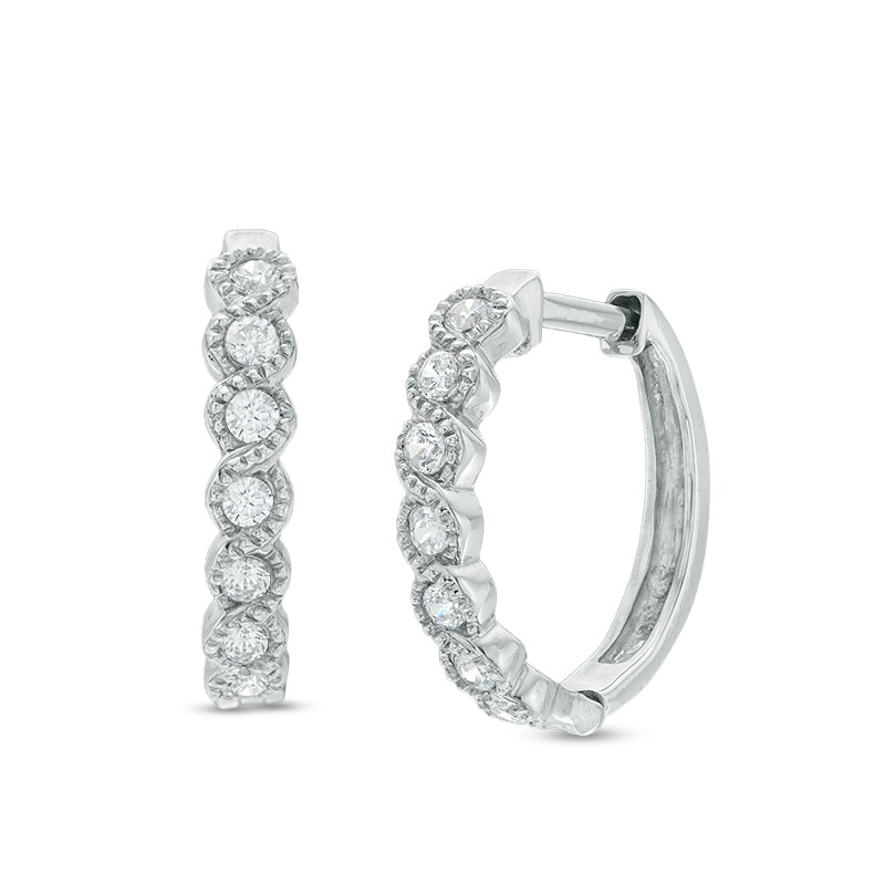 Previously Owned - 0.23 CT. T.W. Diamond Twist Hoop Earrings in 10K White Gold|Peoples Jewellers