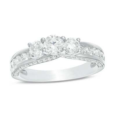 Previously Owned - 1.50 CT. T.W. Diamond Past Present Future® Engagement Ring in 14K White Gold