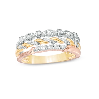 Previously Owned - 0.25 CT. T.W. Diamond Three Piece Stackable Band Set in 10K Tri-Tone Gold