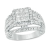 Previously Owned - 1.00 CT. T.W. Princess-Cut Composite Diamond Frame Multi-Row Engagement Ring in 10K White Gold