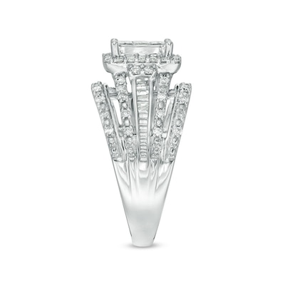 Previously Owned - 1.00 CT. T.W. Princess-Cut Composite Diamond Frame Multi-Row Engagement Ring in 10K White Gold